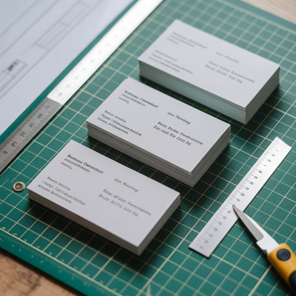 Tarjetas de visita alineadas con reglas de corte y sangrado