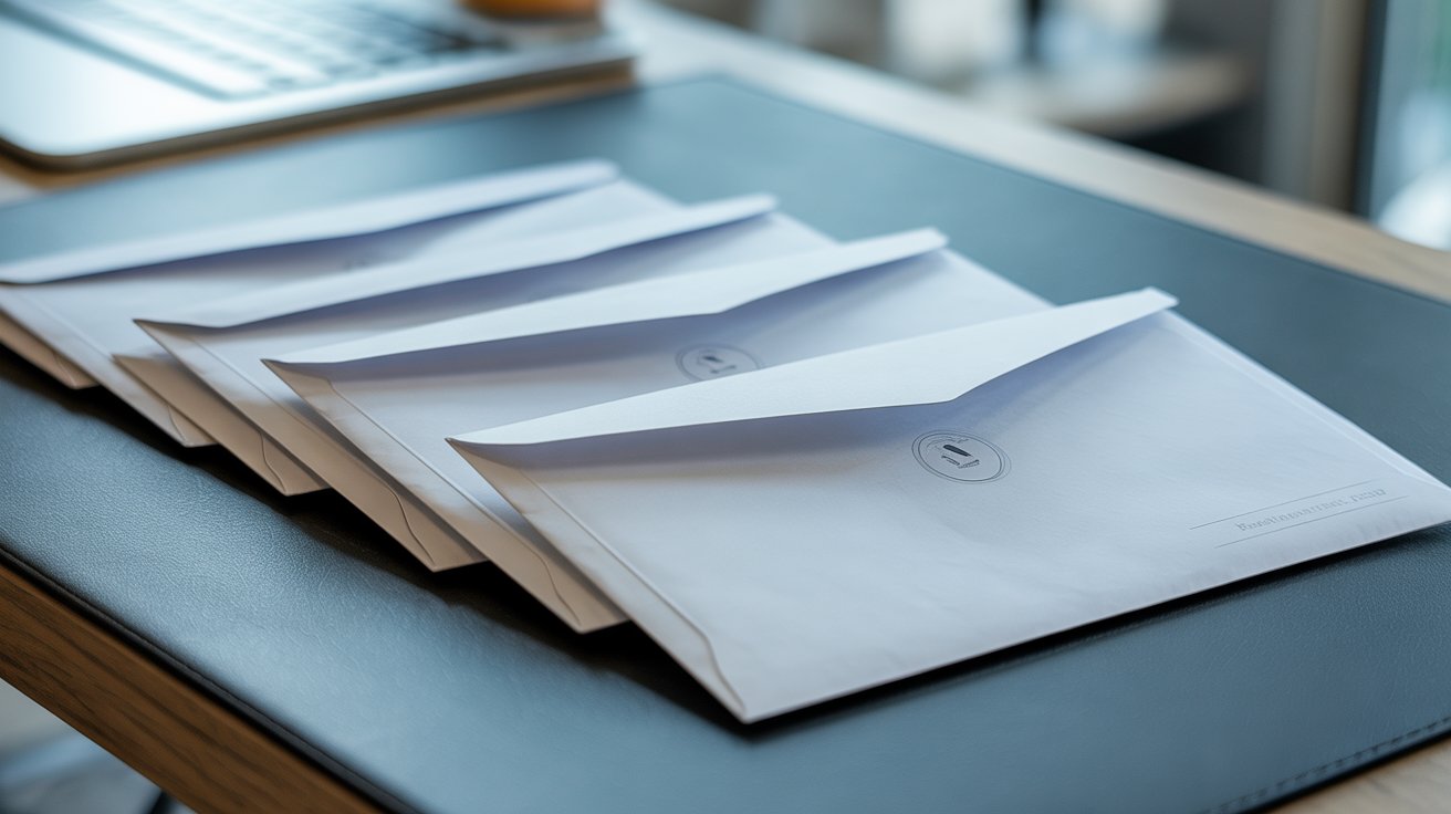 Sobres corporativos de empresa sobre escritorio